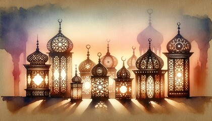 Vintage watercolor Ramadan lantern
