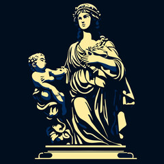 Fototapeta na wymiar Greek goddess with child in her arms. Vector illustration isolated on black background. AI generated