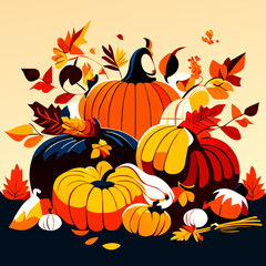 Obraz na płótnie Canvas Autumn background with pumpkins and fall leaves. Vector illustration. generative AI