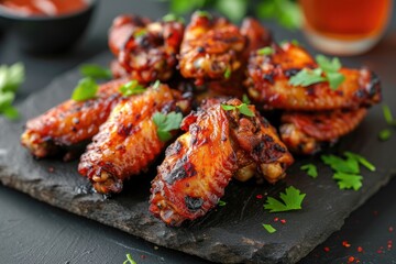 grilled wings with cilantro leaves