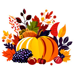 Obraz na płótnie Canvas Autumn pumpkins with leaves, berries and berries. Vector illustration. generative AI