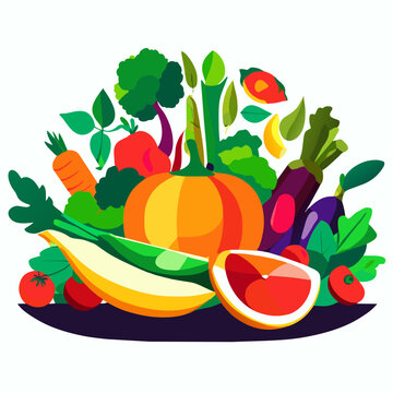 Vegetables, fruits and berries on a white background. Vector illustration Generative AI