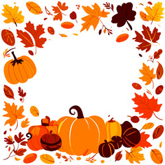 Naklejka na ściany i meble Autumn frame with pumpkins, leaves and acorns. Vector illustration. Generative AI