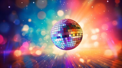Fototapeta na wymiar Disco ball with vibrant and bright background