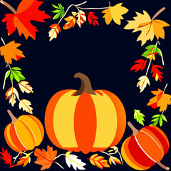 Autumn background with pumpkins and maple leaves. Vector illustration. AI generated