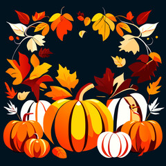 Autumn background with pumpkins and fall leaves. Vector illustration. Generative AI