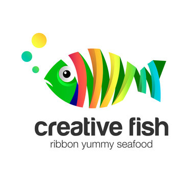 vector colorful ribbon fish abstract logo icon.
