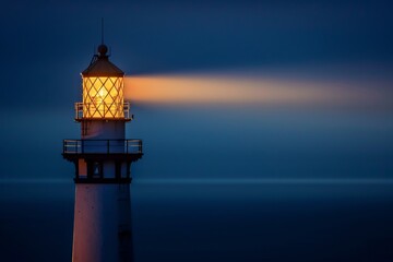 Fototapeta na wymiar Close-up of a lighthouse beam at night, illuminating the dark ocean and sky.