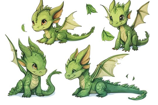 Colorful watercolor cute baby dragon character illustration on a white background