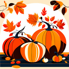 Autumn background with pumpkins and fall leaves. Vector illustration. generative AI