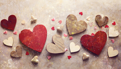 Obraz premium valentines day abstract background banner panorama background with red hearts love concept illustration happy valentine s day