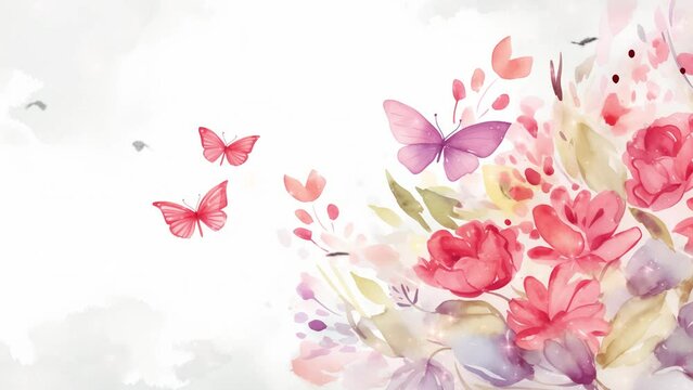 Mothers Day Card with Watercolor Butterflies. seamless looping overlay 4k virtual video animation background 