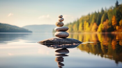Cairn of Stones Reflecting Serenity in Water