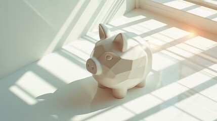 white piggy bank in minimal style.
