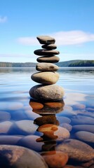 Cairn of Stones Reflecting Serenity in Water