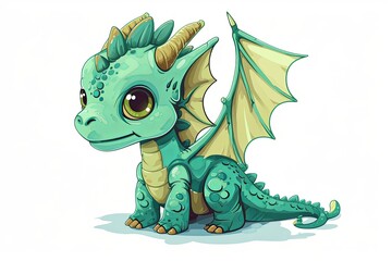 Cute Cartoon Baby Dragon 3d Character illustration on a white background