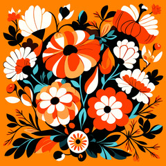 Vector illustration of a bouquet of flowers in a retro style. Generative AI