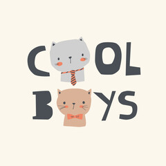 Cool boy. Hand drawn funny design for boys. Graphic tee print for children. Vector illustration for kids. Perfect for t-shirt, poster, surface design