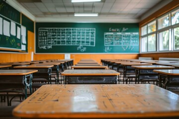 The classroom is empty. The idea of going back to school. Generative Ai.