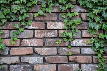 Detailed image of an old brick wall with a creeping ivy, emphasizing the contrast and texture.