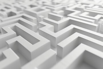 A labyrinth with an abstract white backdrop. Generative Ai.