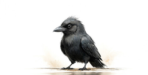illustrazione di corvo nero su sfondo bianco - obrazy, fototapety, plakaty
