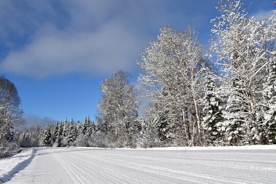 A deserted road in winter, Sainte-Lucie, Québec, Canada