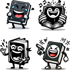 cute wide smiling cartoon book illustration and vector