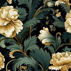 Seamless floral pattern, acanthus leaves foliage, medieval style painting, vintage floral wallpapers