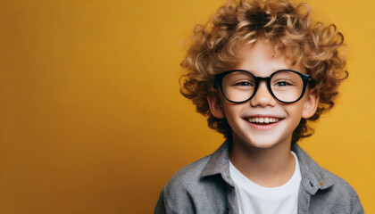 Fototapeta premium Portrait of a curly boy with big glasses