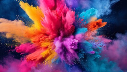 Colorful Explosion of Colored Flying Powder