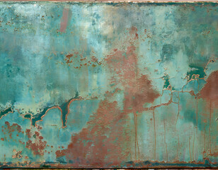 Texture of an old copper surface covered with patina. - obrazy, fototapety, plakaty