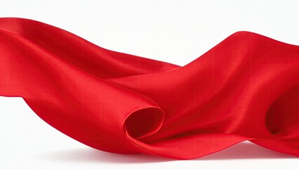 Flying Red silk fabric. Waving satin cloth on white background