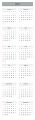 Monthly calendar of year 2027. Week starts on Sunday. Block of months in two columns vertical arrangement. Simple thin minimalist design. Vector illustration.