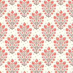 Hand drawn decorative doodle berries seamless pattern, silhouette scandinavian simple flower texture