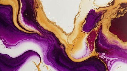 luxury Maroon, Gold and Purple abstract fluid art painting in alcohol ink technique