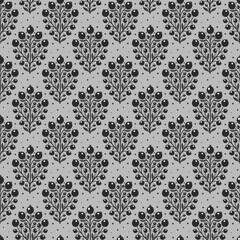 Hand drawn decorative doodle berries seamless pattern, silhouette scandinavian simple flower texture