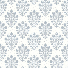 Hand drawn decorative doodle berries seamless pattern, silhouette scandinavian simple flower texture