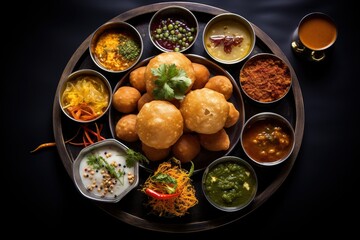 Gol Gappa Culinary Extravaganza, A Visual Symphony of Crispy Hollow Puffs, Filled with Spiced Water and Tangy Chutneys - obrazy, fototapety, plakaty