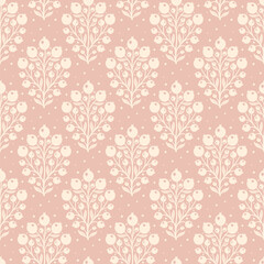 Hand drawn decorative doodle berries seamless pattern, silhouette scandinavian simple flower texture