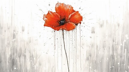 Close-up of a beautiful single red poppy flower. Digital art in watercolor style. Illustration for cover, interior design, decor, packaging, invitations, print. - obrazy, fototapety, plakaty