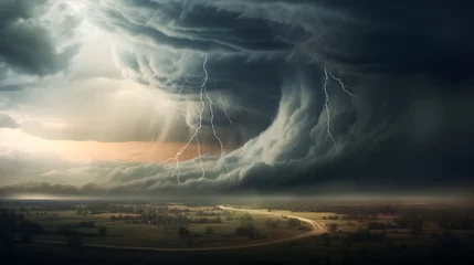 Deurstickers Massive tornado or turbulence forming on a horizon. © Ziyan
