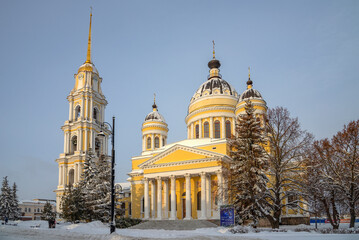 The ancient Transfiguration Cathedral with a bell tower. Rybinsk, Yaroslavl region, Russia - obrazy, fototapety, plakaty