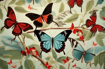 Butterflies on  the tree branches