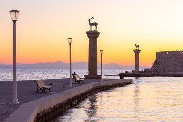 City embankment in Rhodes early summer morning.