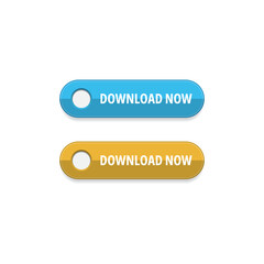 Download button vector template set, blue and yellow buttons, rounded corners rectangle