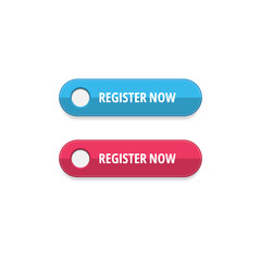 Register now buttons in two options, blue and red, 3d style