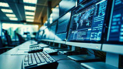 High-Tech Monitoring Station: Man Working in a Modern Computer Control Room