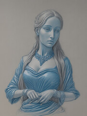 A drawing of a woman like blue statue Generative AI