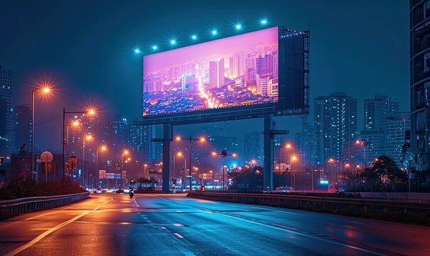 neon glowing billboard at street. Cyberpunk background. Created with Generative AI - Powered by Adobe